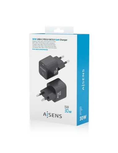 AISENS Cargador Gan 30W, 1xUSB-C PD3.0 QD4.0, Negro