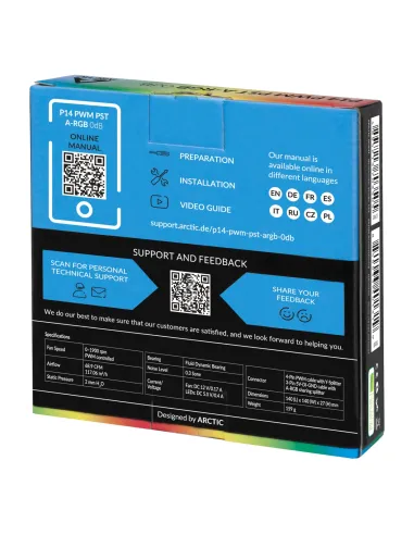 ARCTIC P14 PWM PST A-RGB 0dB Carcasa del ordenador Ventilador 14 cm Negro 1 pieza(s)