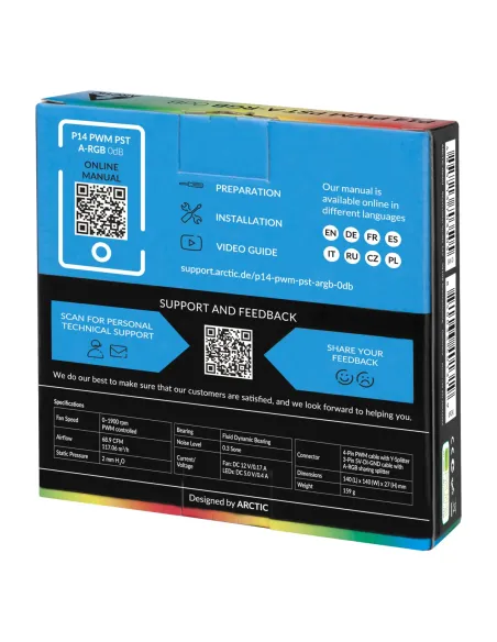 ARCTIC P14 PWM PST A-RGB 0dB Carcasa del ordenador Ventilador 14 cm Negro 1 pieza(s)