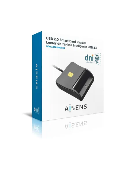 AISENS Lector de Tarjeta Inteligente DNI, Negro