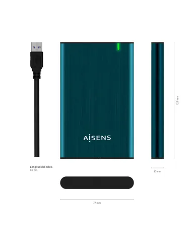 AISENS Caja Externa 2.5" ASE-2525PB 9.5 mm SATA A USB 3.0 USB 3.1 Gen1, Azul Pacifico