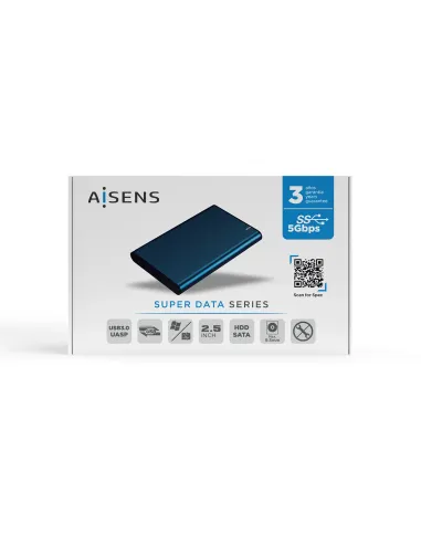 AISENS Caja Externa 2.5" ASE-2525PB 9.5 mm SATA A USB 3.0 USB 3.1 Gen1, Azul Pacifico