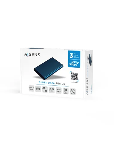 AISENS Caja Externa 2.5" ASE-2525PB 9.5 mm SATA A USB 3.0 USB 3.1 Gen1, Azul Pacifico