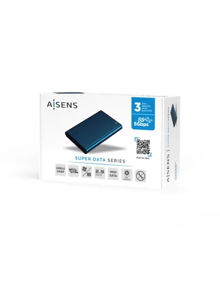 AISENS Caja Externa 2.5" ASE-2525PB 9.5 mm SATA A USB 3.0 USB 3.1 Gen1, Azul Pacifico