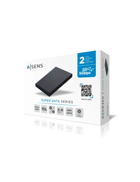 AISENS Caja externa 2,5" ASE-2530B 9.5 mm SATA a USB 3.0 USB 3.1 Gen1, Negra