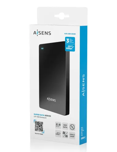 AISENS Caja Externa 2.5″ 9.5mm SATA a USB-C USB3.1 Gen1, Negra