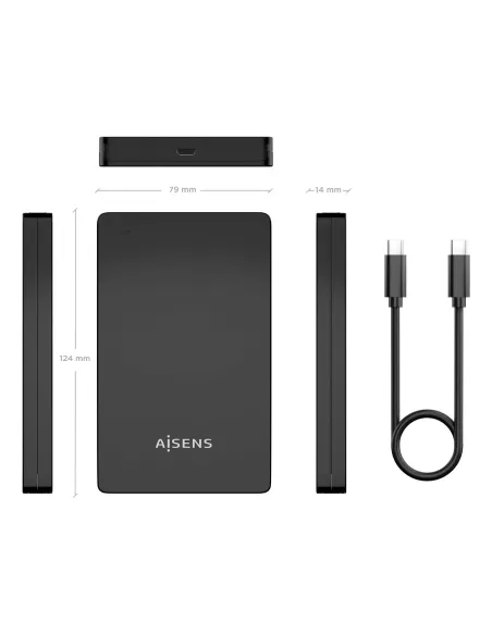 AISENS Caja Externa 2.5″ 9.5mm SATA a USB-C USB3.1 Gen1, Negra