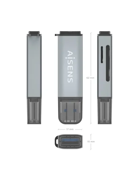 AISENS Lector De Tarjetas SD, Micro SD, MMC, Rs-MMC, MMC Micro, USB-A, Gris
