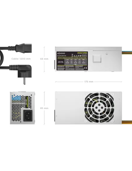 AISENS Fuente Alimentacion TFX 500W con Cable de Alimentacion OEM, Plata