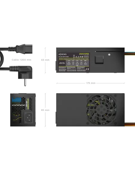 AISENS Fuente Alimentacion TFX 500W con Cable de Alimentacion OEM, Negra