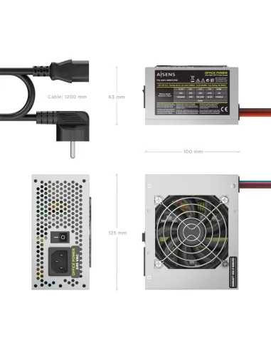 AISENS Fuente Alimentacion SFX 500W con Cable de Alimentacion OEM, Plata