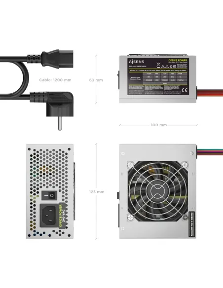 AISENS Fuente Alimentacion SFX 500W con Cable de Alimentacion OEM, Plata