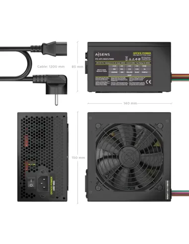 AISENS Fuente Alimentacion ATX 500W con Cable de Alimentacion OEM, Negra