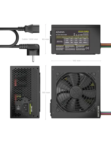 AISENS Fuente Alimentacion ATX 500W con Cable de Alimentacion OEM, Negra