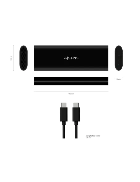 AISENS Caja Externa M.2 (NGFF) ASM2-014B SATA NVMe A USB3.1 Gen2, Negro