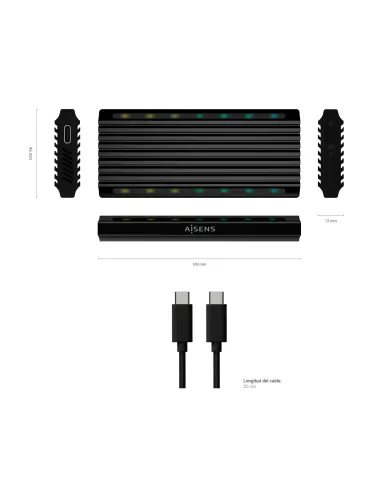 AISENS Caja Externa M.2 RGB Gaming ASM2-RGB012B SATA NVMe A USB3.1 Gen2, Negra