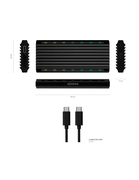 AISENS Caja Externa M.2 RGB Gaming ASM2-RGB012B SATA NVMe A USB3.1 Gen2, Negra