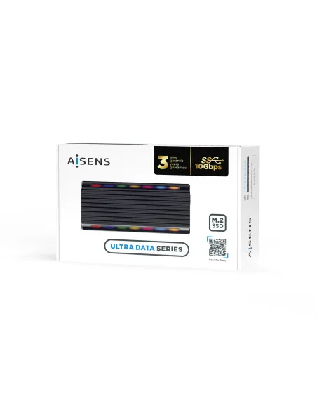 AISENS Caja Externa M.2 RGB Gaming ASM2-RGB012B SATA NVMe A USB3.1 Gen2, Negra