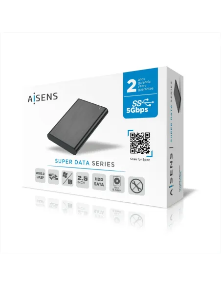 AISENS Caja Externa 2,5" ASE-2525B 9.5mm SATA a USB 3.0 USB3.1 Gen1, Negra
