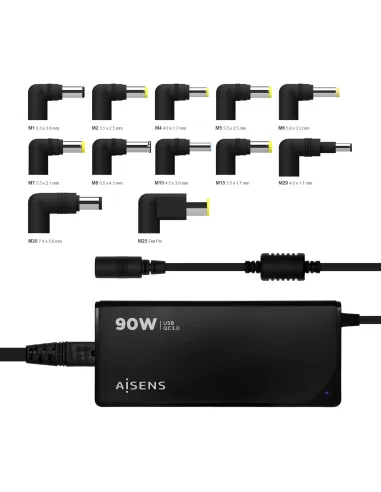AISENS ASLC-90WAUTO-BK adaptador e inversor de corriente Interior 90 W Negro