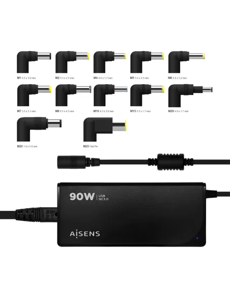 AISENS ASLC-90WAUTO-BK adaptador e inversor de corriente Interior 90 W Negro