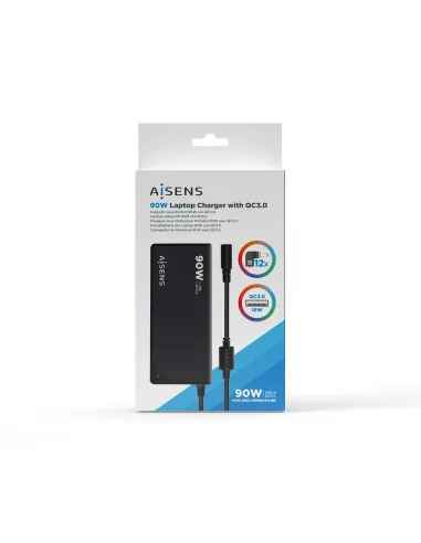 AISENS ASLC-90WAUTO-BK adaptador e inversor de corriente Interior 90 W Negro