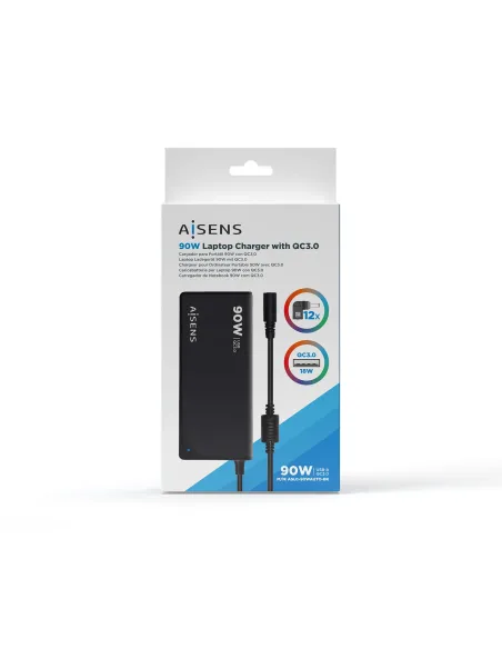 AISENS ASLC-90WAUTO-BK adaptador e inversor de corriente Interior 90 W Negro