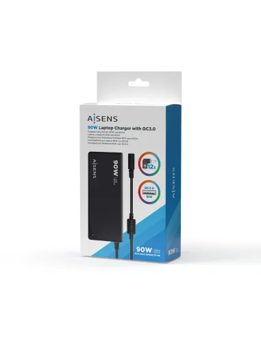 AISENS ASLC-90WAUTO-BK adaptador e inversor de corriente Interior 90 W Negro