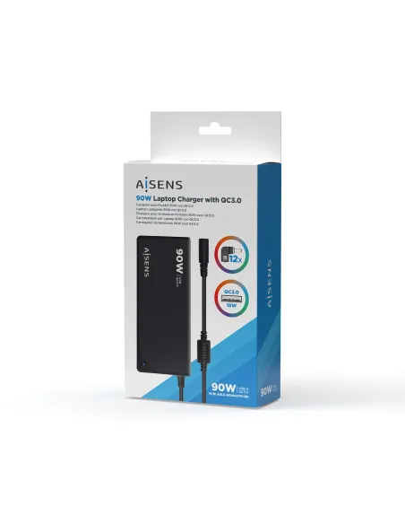 AISENS ASLC-90WAUTO-BK adaptador e inversor de corriente Interior 90 W Negro