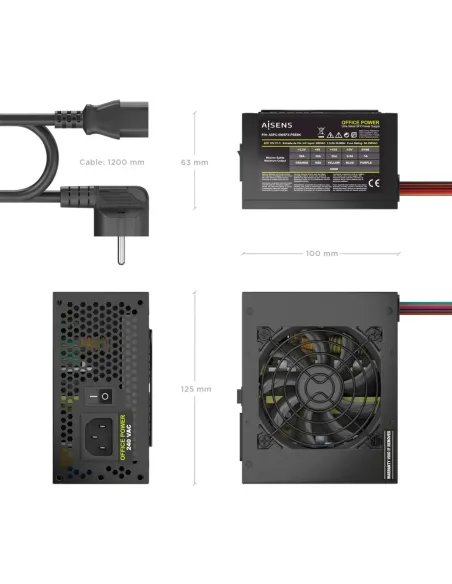 AISENS Fuente Alimentacion SFX 500W con Cable de Alimentacion OEM, Negra