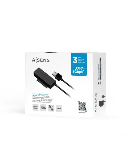 AISENS Adaptador ASE-35A01B SATA a USB-A USB 3.0 USB3.1 GEN1 para Discos Duros 2.5″ y 3.5″ con Alimentador, Negro
