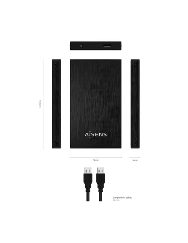 AISENS Caja Externa 2,5″ ASE-2523B 9.5MM SATA a USB 3.0 USB3.1 GEN1, Negra