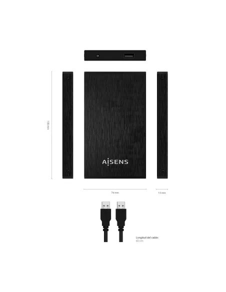 AISENS Caja Externa 2,5″ ASE-2523B 9.5MM SATA a USB 3.0 USB3.1 GEN1, Negra