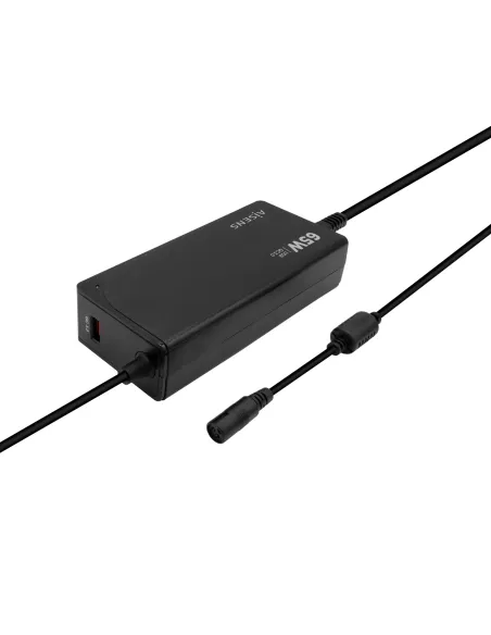 AISENS Cargador 65 W Automatico Universal Multitension Para Portatil Con 9 Conectores + USB-A QC.3.0