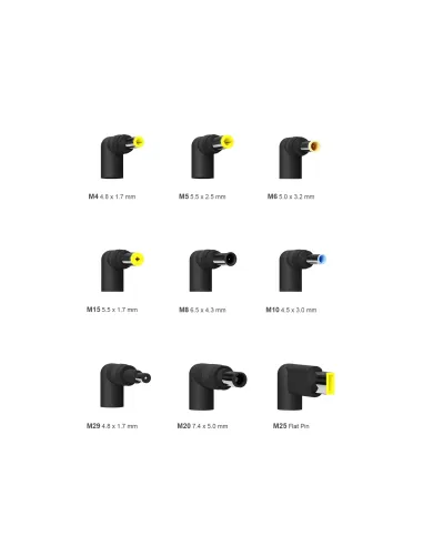 AISENS Cargador 65 W Automatico Universal Multitension Para Portatil Con 9 Conectores + USB-A QC.3.0