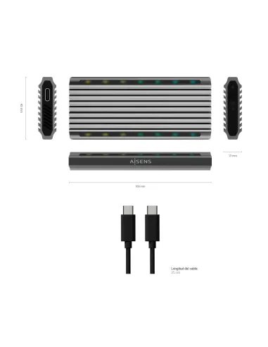 AISENS Caja Externa M.2 RGB Gaming ASM2-RGB011GR SATA NVMe A USB3.1 Gen2, Gris