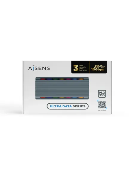 AISENS Caja Externa M.2 RGB Gaming ASM2-RGB011GR SATA NVMe A USB3.1 Gen2, Gris