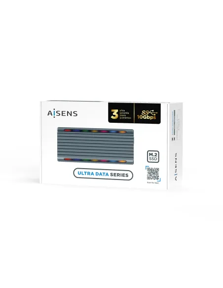 AISENS Caja Externa M.2 RGB Gaming ASM2-RGB011GR SATA NVMe A USB3.1 Gen2, Gris