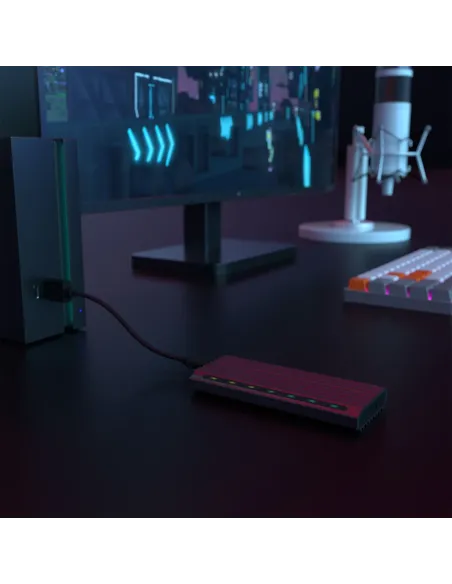AISENS Caja Externa M.2 RGB Gaming ASM2-RGB011GR SATA NVMe A USB3.1 Gen2, Gris
