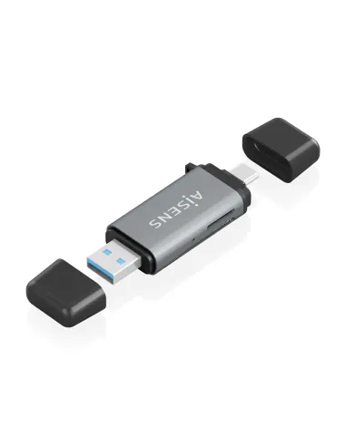 AISENS Lector De Tarjetas SD, Micro SD, MMC, Rs-MMC, MMC Micro, USB-A y USB-C, Gris