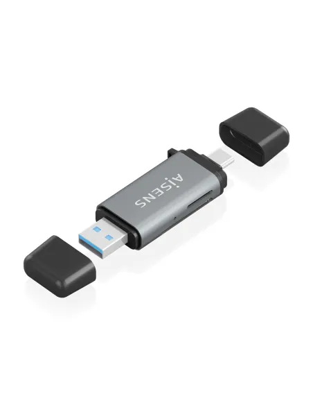 AISENS Lector De Tarjetas SD, Micro SD, MMC, Rs-MMC, MMC Micro, USB-A y USB-C, Gris