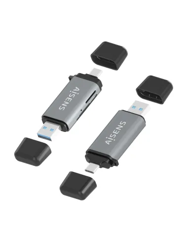 AISENS Lector De Tarjetas SD, Micro SD, MMC, Rs-MMC, MMC Micro, USB-A y USB-C, Gris