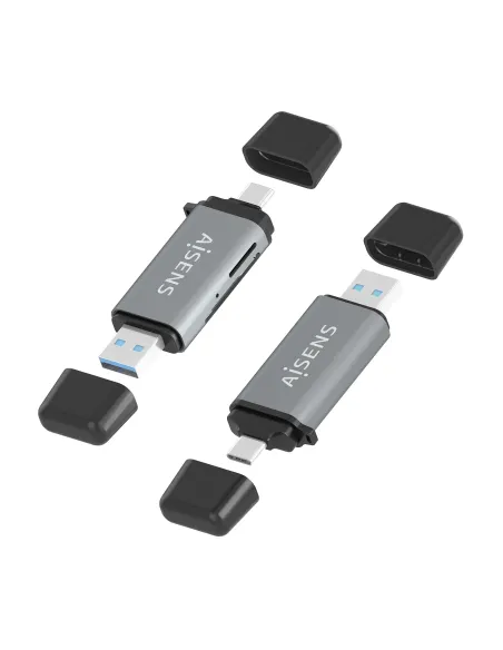 AISENS Lector De Tarjetas SD, Micro SD, MMC, Rs-MMC, MMC Micro, USB-A y USB-C, Gris