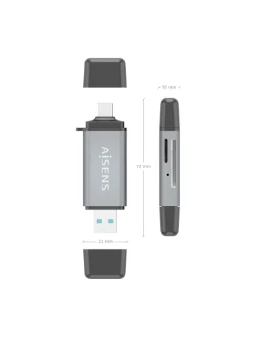 AISENS Lector De Tarjetas SD, Micro SD, MMC, Rs-MMC, MMC Micro, USB-A y USB-C, Gris