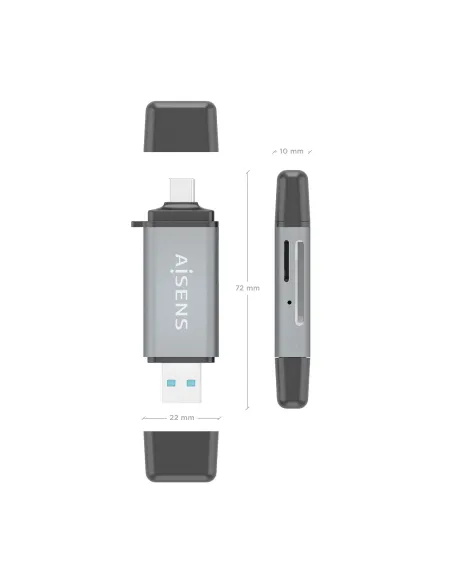 AISENS Lector De Tarjetas SD, Micro SD, MMC, Rs-MMC, MMC Micro, USB-A y USB-C, Gris