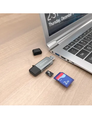 AISENS Lector De Tarjetas SD, Micro SD, MMC, Rs-MMC, MMC Micro, USB-A y USB-C, Gris