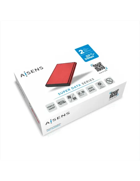 AISENS Caja Externa 2,5" ASE-2525RED 9.5mm SATA a USB 3.0 USB3.1 Gen1, Rojo