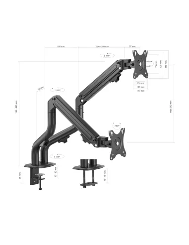 AISENS Soporte de Mesa ECO Contrapeso Giratorio e Inclinable para Monitor TV 8Kg (3 Pivotes, 2 Brazos) de 17-32, Negro