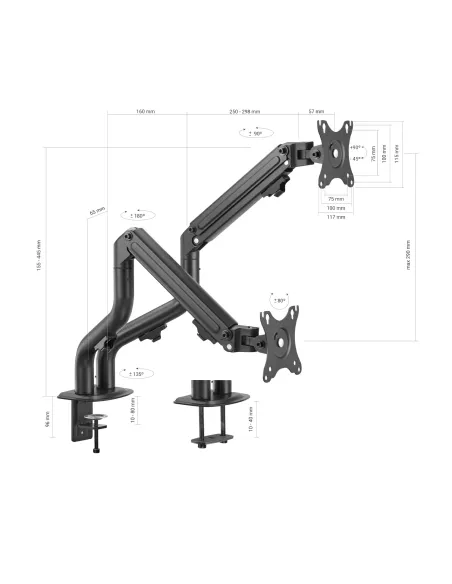 AISENS Soporte de Mesa ECO Contrapeso Giratorio e Inclinable para Monitor TV 8Kg (3 Pivotes, 2 Brazos) de 17-32, Negro