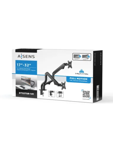 AISENS Soporte de Mesa ECO Contrapeso Giratorio e Inclinable para Monitor TV 8Kg (3 Pivotes, 2 Brazos) de 17-32, Negro